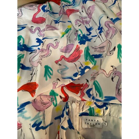 Tanya Taylor Flamingos Silk Printed Teigan Dress 12 - Picture 12 of 12